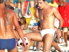 Super sexy and teasing hunks in trunks on the beach