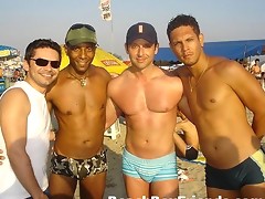 Camera loving beach boys showing off their great assets