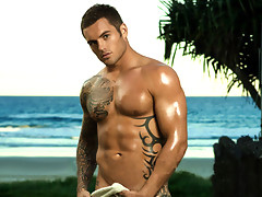 Hunkalicious Daniel Conn showing off his tats and a lot of skin