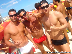 Hot guys teases us with their sexy trunks on the beach