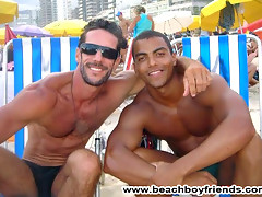 Great bodied amatuer guys having fun posing on the beach