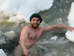 Mature studs doing naked ice bath after drinking