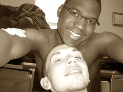 Black hunk lays down on the floor and quickly strokes cock