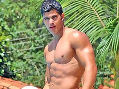 Amateur hunk boys outdoors